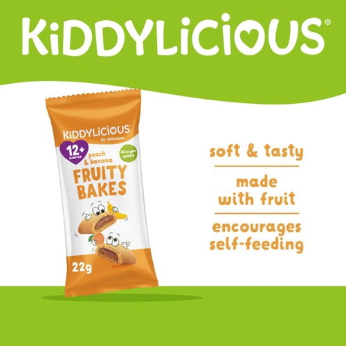 Kiddylicious Peach & Banana Fruity Bakes Baby Snacks Multi 6 x 22g, British Import (Pack of 3)