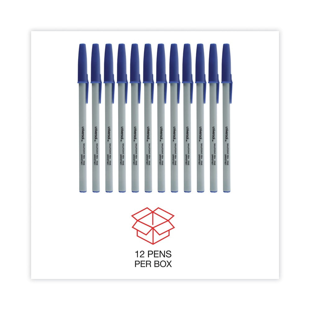 (3 pack) Universal UNV27421 Fine 0.7 mm Stick Ballpoint Pen - Blue Ink, Gray/Blue Barrel (1 Dozen)