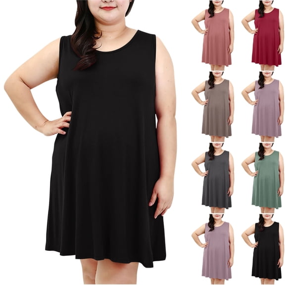 Women's Casual Dresses Oversized Fashion Tshirt Dress Lounge Plain Solid Color Sleeveless Plus Size Summer Dresses Crew Neck Beach Cover Up Sundress Oversized Dress