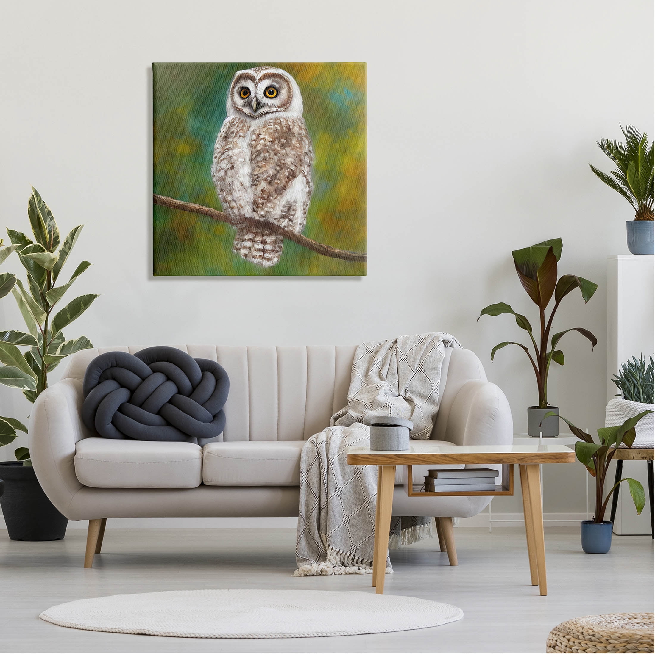 Detailed Wildlife Owl Bird Animals & Insects Painting Gallery Wrapped Canvas Print Wall Art