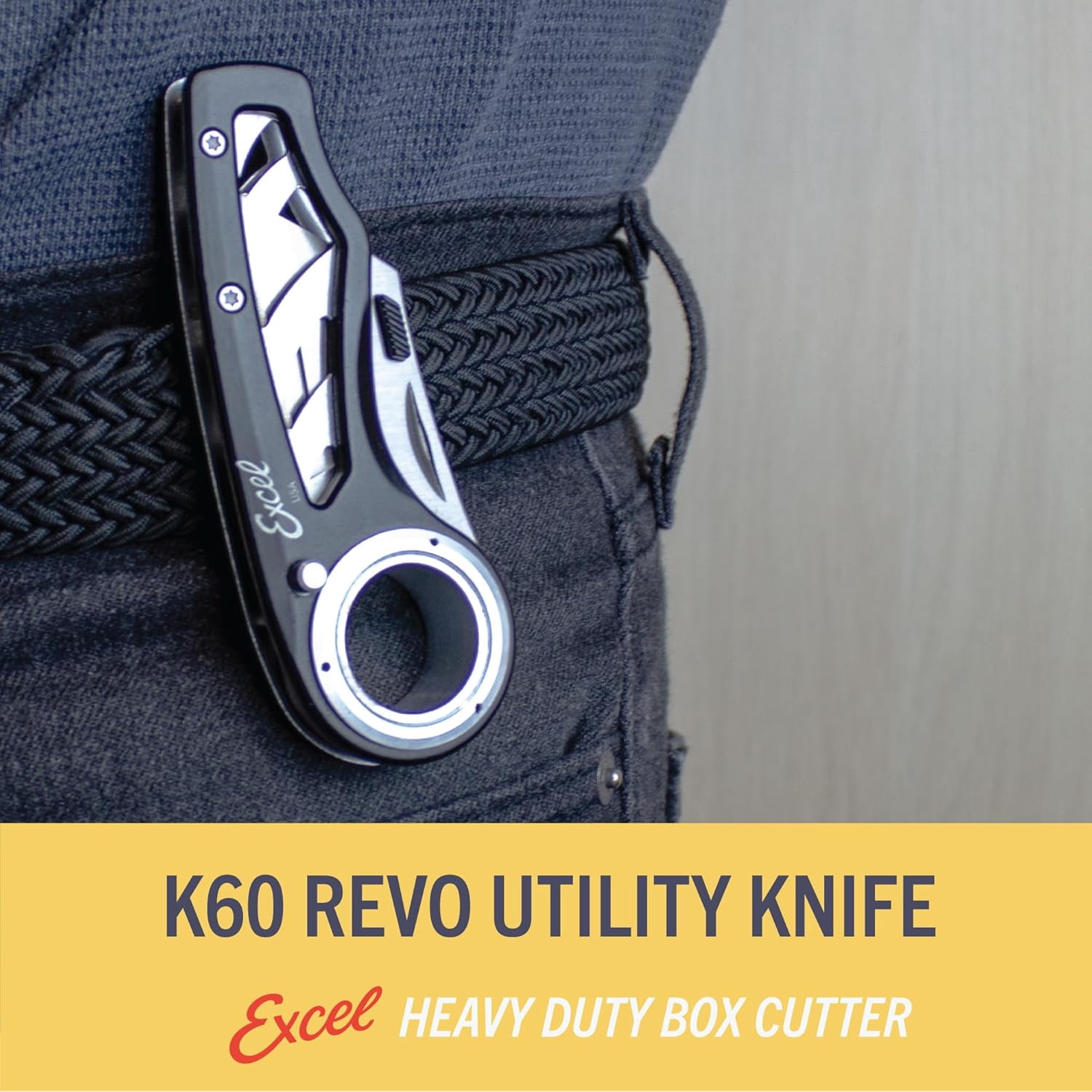 Revo Folding Utility Knife – Heavy-Duty Box Cutter with Aluminum Body, Quick-Change #92 Blades, 3 Lock Positions Design, Anti-Slip Finger Loop Grip, Holster Included – Grey