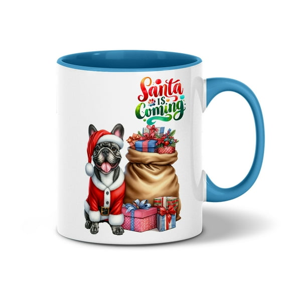 Santa is Coming French Bulldog Merry Christmas Xmas Noel Truck Tree 11oz Accent Two-tone Mug Dog Lover Gifts Coffee Tea Cup - 02023