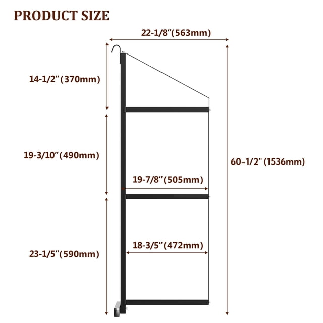 Heavy-Duty Adjustable 3-Tier Shipping Container Shelving Bracket - 22"D x 60"H, 1100LBS Black Powder-Coated Steel, Removable D-Ring Rack, Rust-Resistant, Easy Install, Space-Saving Shelf for Garage