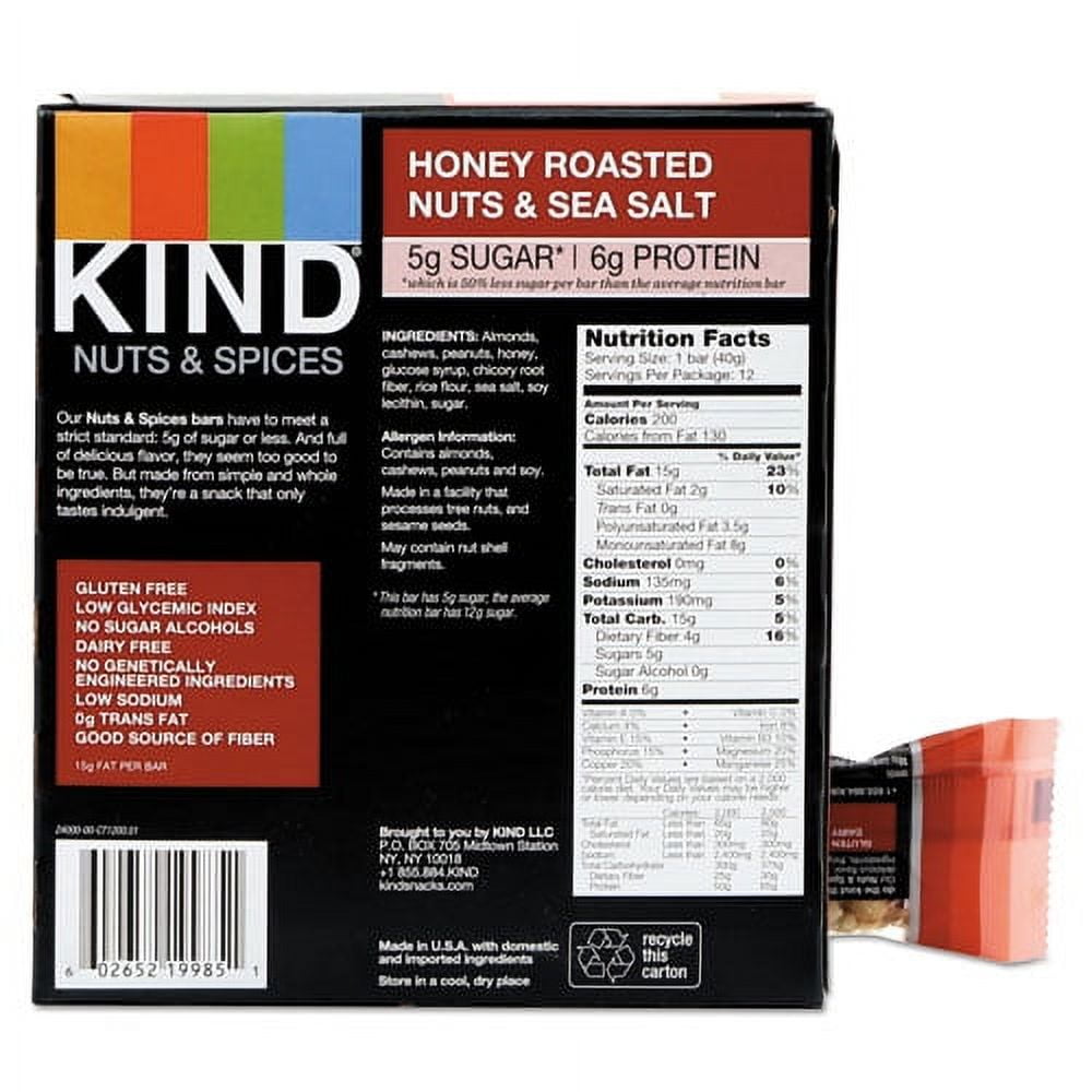 Nuts And Spices Bar, Honey Roasted Nuts/sea Salt, 1.4 Oz Bar, 12/box | Bundle of 2 Boxes