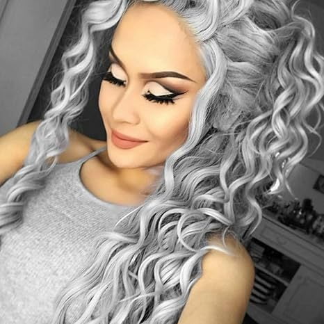 Mictong 26 inch long curly hair wig, synthetic wig, naturally fluffy and long wig, fashionable natural rubber free wig, soft high-temperature silk curly hair wig, 1 piece, Grey