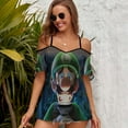 thumbnail image 4 of Luigi's Mansion Women's Cold Shoulder Tops T Shirts Chiffon Summer Off Shoulder Dress Short Sleeve Shirt S, 4 of 6