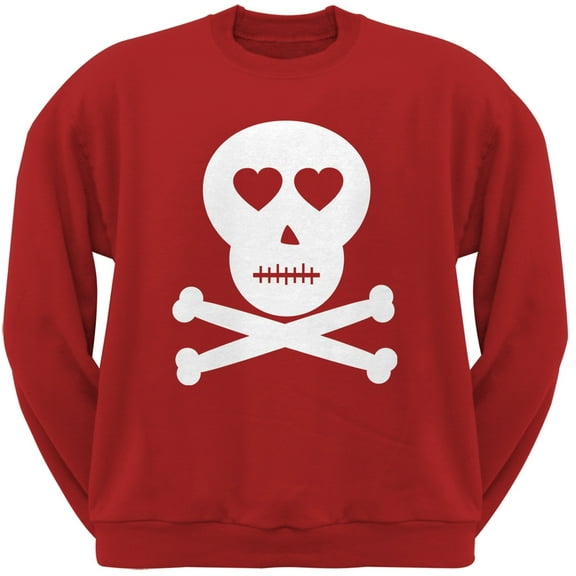 Skull And Crossbones Lovers Red Adult Crew Neck Sweatshirt - Small