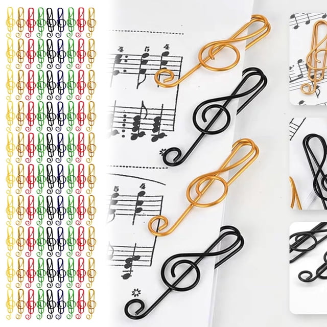 Tool Series 100PCS Music Multicoloured Paper Clips Music Paper Clips Clips Decorative Paper Clip Bookmark Clips For Paper Musical Notes Shaped Bookmark Clips