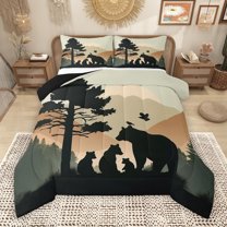 Manfei Black Bear Family Full Size Comforter Sets, Western Animal Wildlife Bedding Comforter Set, Rustic Lodge Cabin Reversible Bedding Sets, Microfiber Bedroom Decor, 3-Piece