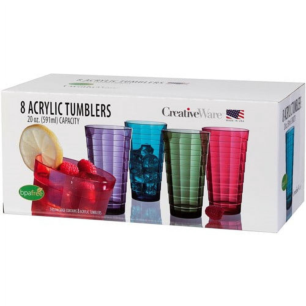 CreativeWare Bath 20-Ounce Mosaic Plastic Tumbler Set, Set of 8 Cups