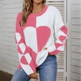 thumbnail image 2 of Lilgiuy Women's Round-Neck Sweater Loose Autumn And Winter Long Sleeve Sweater Love Stitching Leisure,Hot Pink,8(L) for 2022, 2 of 5
