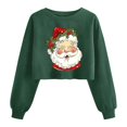thumbnail image 2 of Women's Christmas Sweatshirt Long Sleeve Crewneck Croppde Santa Printed Pullover Top Green-1 2XL, 2 of 5