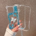thumbnail image 4 of Compatible with iPhone 16 Phone Case,3-in-1 Design,With Cute Beads Wrist Strap,Luxury Bling Glitter Bavck,Resin Butterflies,For Women Girls,Shockproof Transparent Phone Case,Blue, 4 of 11