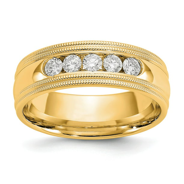 Solid 14k Yellow Gold Men's Wedding Ring Band Lab Grown Diamond Double  Milgrain Ba Size 11 (.465 cttw.)