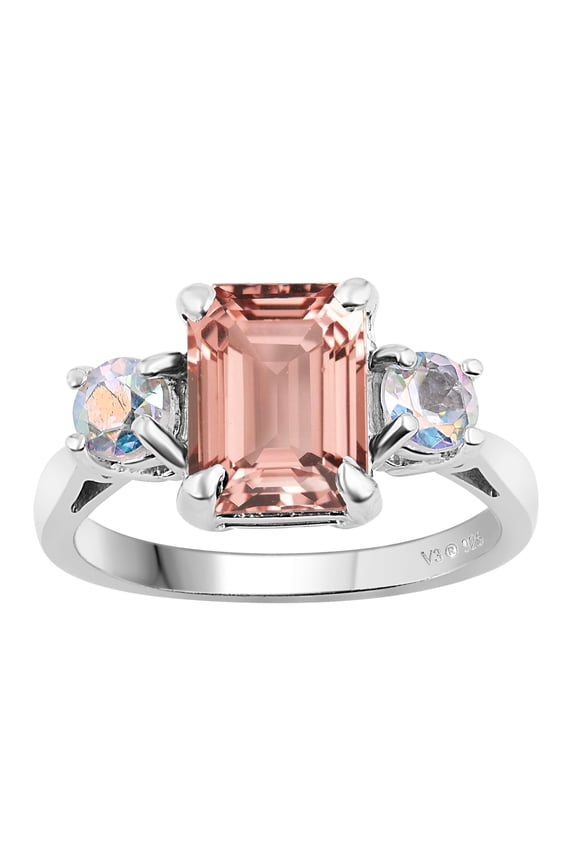 Sterling Silver with Morganite and Mercury Opal Topaz Three Stone Ring