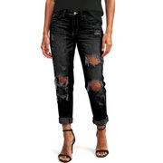 Women's Ripped Boyfriend Jeans Loose Fit Distressed Stretchy Denim PantsBlack L