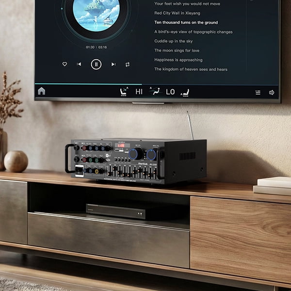 VIPQV 2500W Stereo Audio Amplifier, 2 Channel Bluetooth 5.0 Home Theater Power Amplifier with FM Radio, USB, SD, Amplifier for Passive Speakers and Active subwoofer