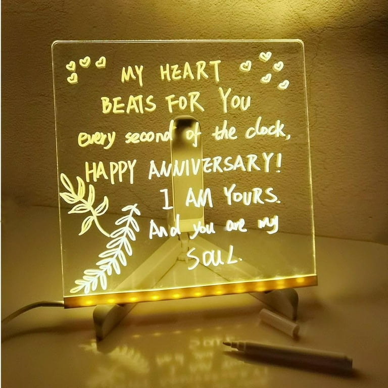 LED Note Board with Colors - 2024 New Light Up Dry Erase Board with Stand,  Acrylic Marker Board w/ 7 Pens As a Glow Memo LED Letter Message Board Dry