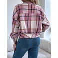 thumbnail image 6 of Women'S Long Sleeve Cropped Flannel Plaid Shacket Button Down Plaid Crop Short Jacket Coat Pink S, 6 of 10