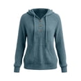 thumbnail image 6 of Women's Ribbed Knit Hoodies Half Button V Neck Drawstring Hooded Sweatshirt Long Sleeve Loose Casual Pullover Tops for Fall Winter Light Blue, 6 of 6