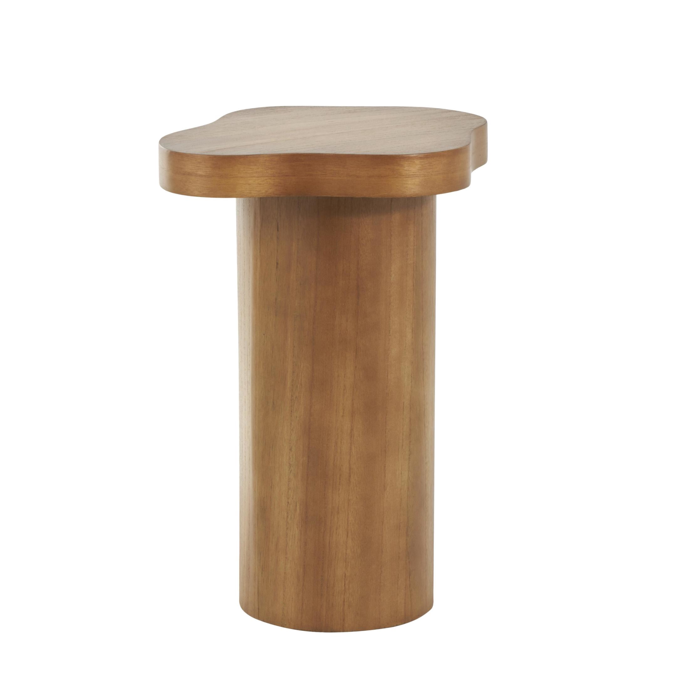 DecMode 15" x 23" Brown Wood Pedestal Accent Table with Rounded Square Top, 1-Piece