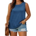 thumbnail image 5 of Omexry Womens Workout Tops Women's Crew Neck Sleeveless Tank Tops Casual Loose Curved Hem Basic Shirts Summer Solid Color Blouses, 5 of 9
