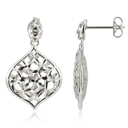 Sterling Silver Diamond Cut Drop Post Earrings