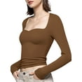 thumbnail image 2 of Women Sweetheart Neck Basic Tops T-shirt Long Sleeve Solid Color Stretch Slim Fit Fall Tops for Daily, 2 of 5