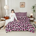 thumbnail image 6 of Manfei Pink Leopard Print Full Size Comforter Sets for Female, Fashion Cheetah Animal Bedding Comforter Set, Chic Dots Abstract Reversible Bedding Sets, Breathable Home Decor, 3 Pieces, 6 of 9