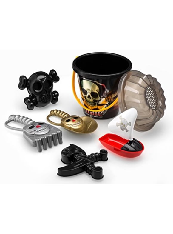 Top Race 6 piece Pirate Sand Toys Beach Set with Large Pirate Pail Bucket
