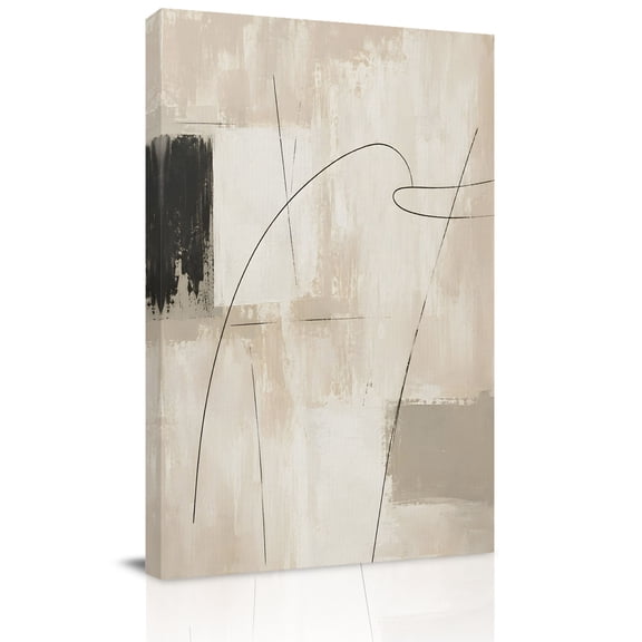 Canvas Wall Art, Beige Gray Black Vintage Framed Canvas Prints for Living Room Dining Room, Modern Abstract Linen Texture Extra Large Gallery Wrapped Wall Decor for Home Office, Gifts, 22"x28"