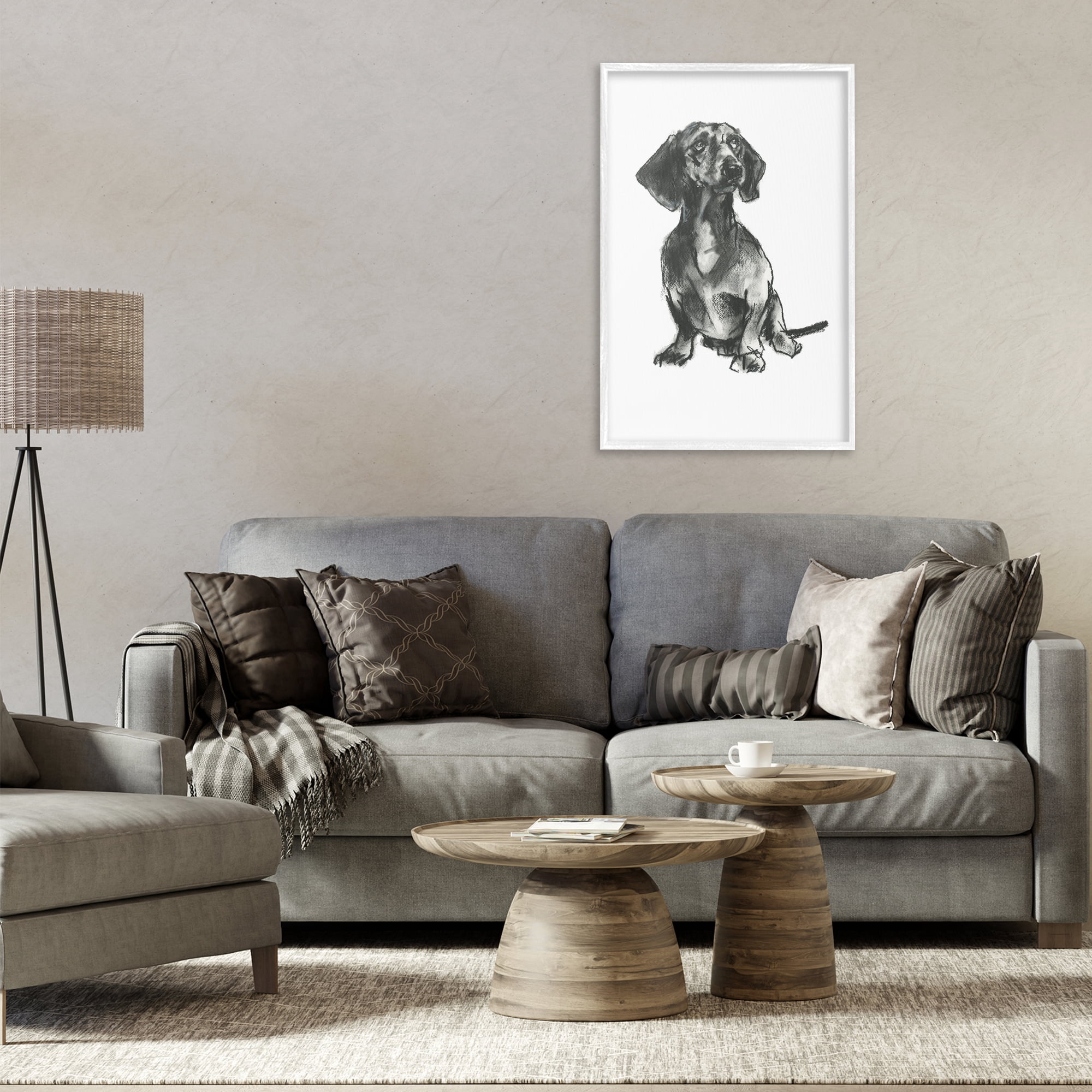 Stupell Industries Dachshund Sitting Drawing Animals & Insects Drawing White Framed Art Print Wall Art, 20 x 30
