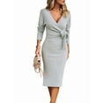 thumbnail image 2 of Women'S Long Sleeve Sweater Dress Side Split Bodycon Dresses Fall Midi Long Deep V Neck Fitted Spring, 2 of 8
