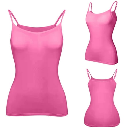 Built in Bra Tank Tops for Women Camisole Tops with Chest Pads Underwear Spaghetti Straps Sports Bottoming Shirt Solid Color Yoga Vest Tops Hot Pink M