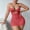 Red, variant on Chain Sheer Mesh Ruched Bodycon Mini Lingerie Dress with Thong 2 Piece Set Outfits