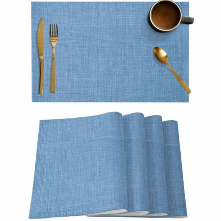 

Blue Vintage Linen Placemats Set of 4 Wipeable Washable Table Mats for Dining Tables Minimalist Style Place Mats for Kitchen Event Party Tabletop Decor