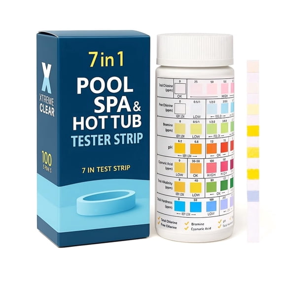 XtremepowerUS 7-in-1 Pool & Spa Test Strips, 100 Count Water Testing Kit for Swimming Pools, Hot Tubs & Spas, Tests Chlorine, Bromine, pH, Hardness & Alkalinity
