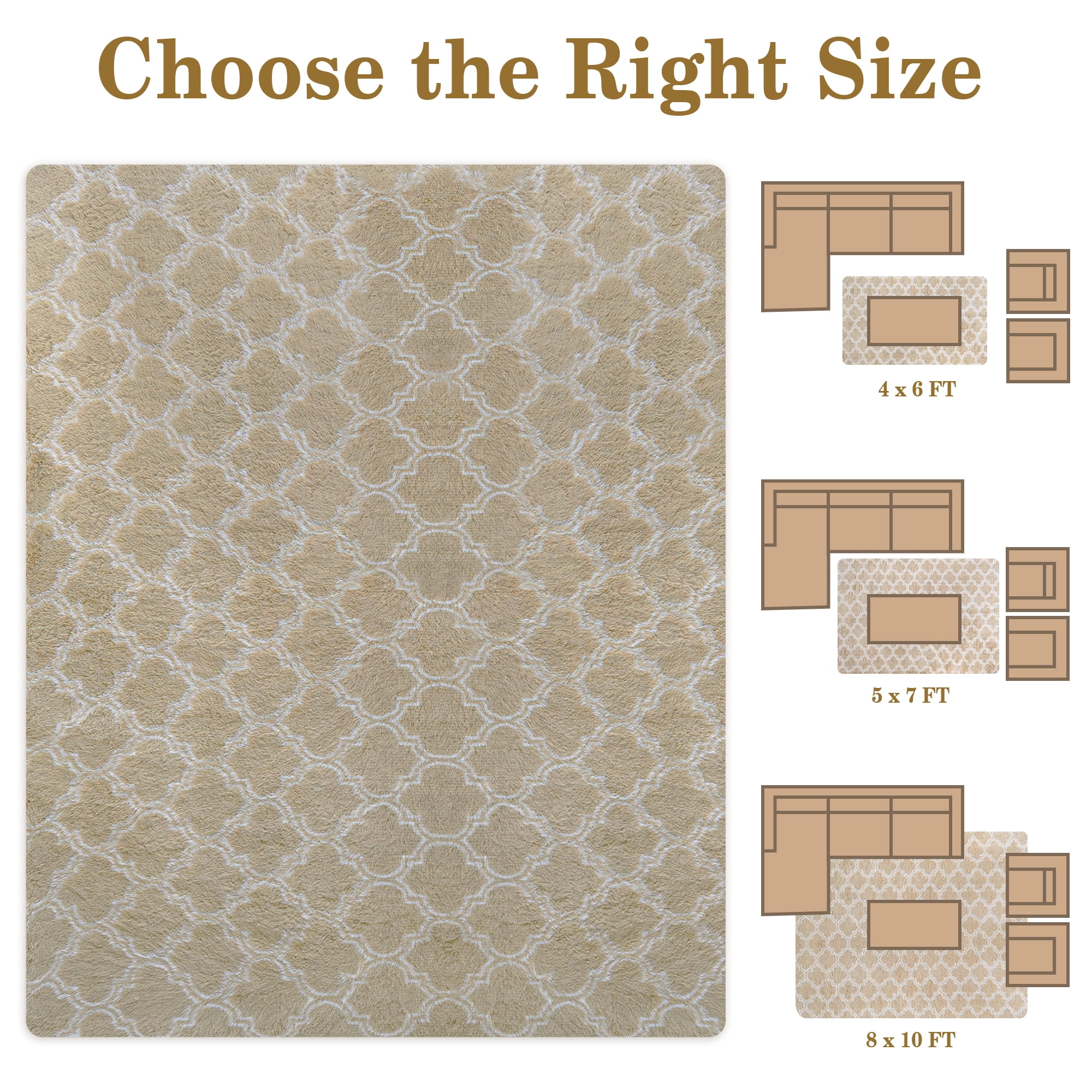 CozyDesg 5'x7' Area Rugs for Living Room，Black Rugs Shag Fluffy Shaggy Bedside Carpet, Large rug for Living Room Bedroom Dining Room Office Home Decor,Beige & White