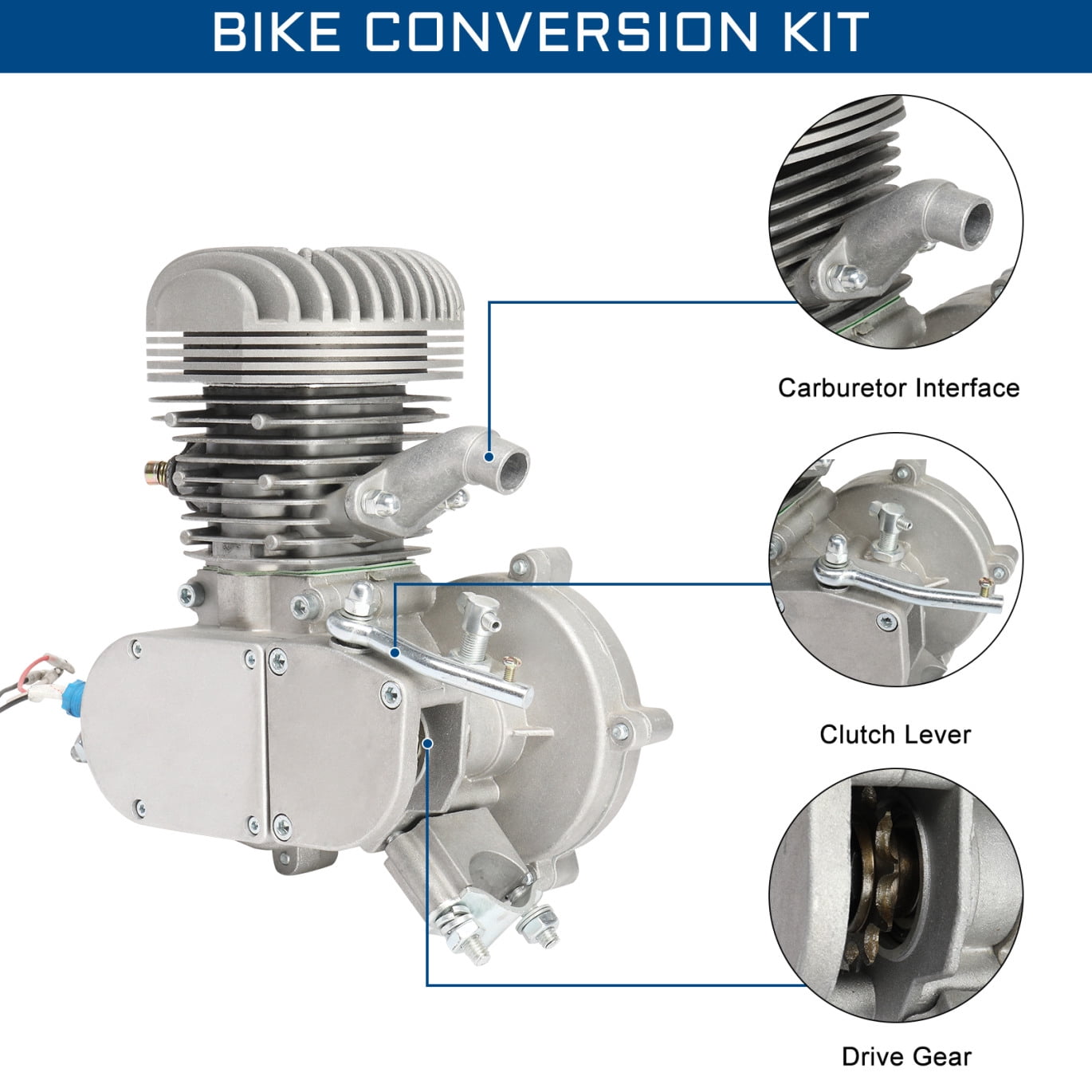 80cc Bicycle Engine Kit, Modification Bicycle Kit Fit, Petrol Gas Motor Kit Engine Set, 2.20kW 6000r/min Maximum Speed ​​38km/h Including Meter Bicycle Modification Parts
