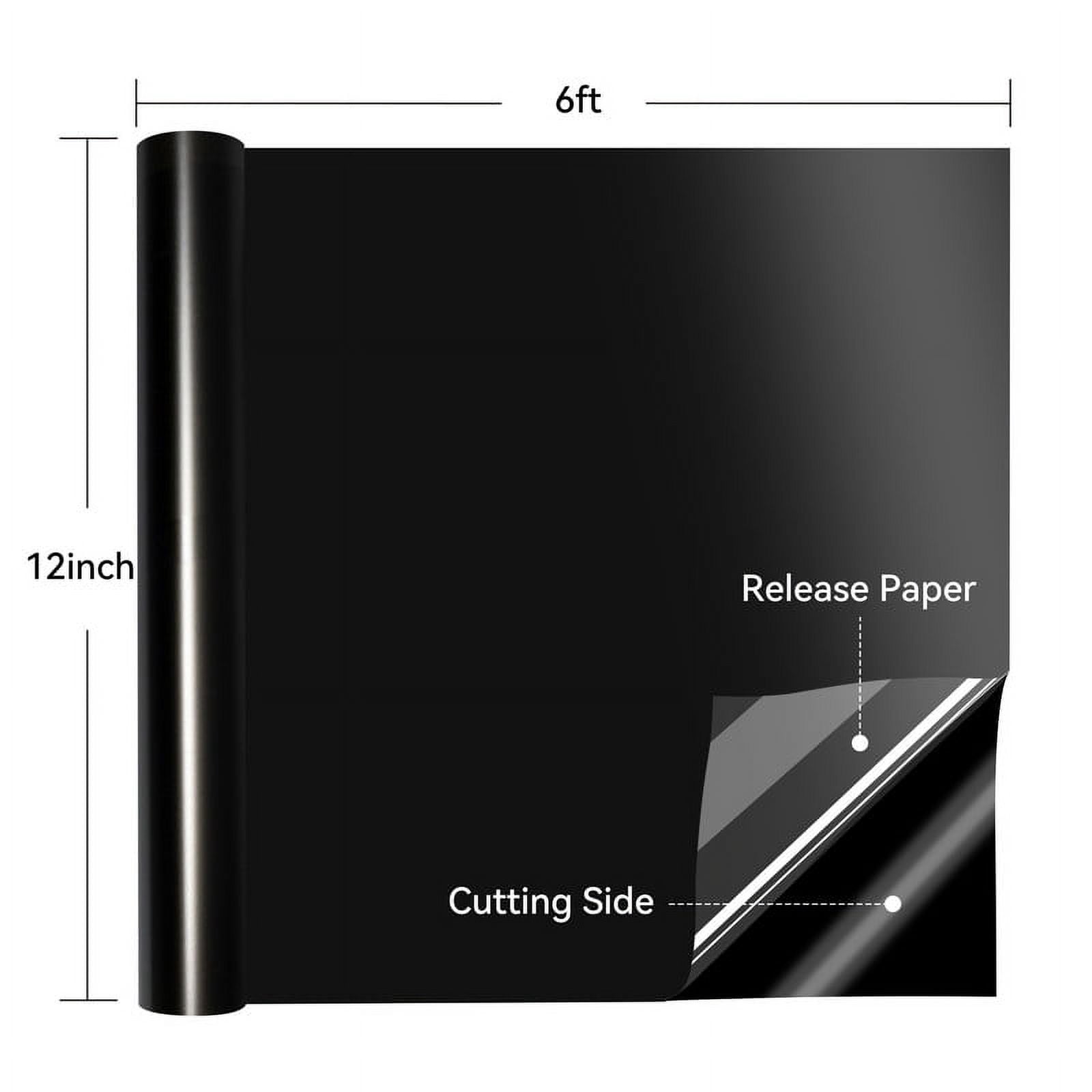 HTVRONT Permanent Vinyl Matte-12" x 6FT Adhesive Vinyl Roll for Cutting Machine, Signs, Scrapbooking, Craft, Die Cutters-Black