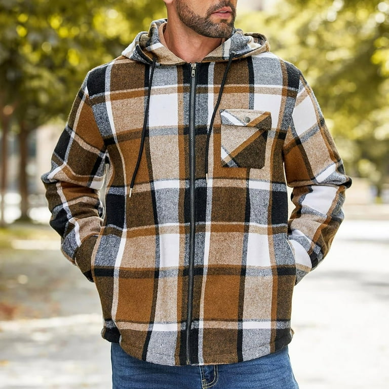 Fonma Mens Flannel Hoodie Jacket Fleece Lined Flannel Shirt Plaid Zip Up Sherpa Hooded Sweatshirt Warm Winter Coat Orange S Walmart