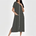 thumbnail image 2 of Tnhcen Women's Zip Up Robe Long Length Pajama Dress Polka Dot Print Cozy Fleece Loungewear with Pockets Soft Sleepwear S-2XL Dark Gray, 2 of 7