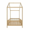 thumbnail image 4 of Cama de piso Montessori con toldo, Marco completo de cama para niños, Casa forma niños cama marco con barandillas altas, Cama de niños de madera con techo, 4 of 5