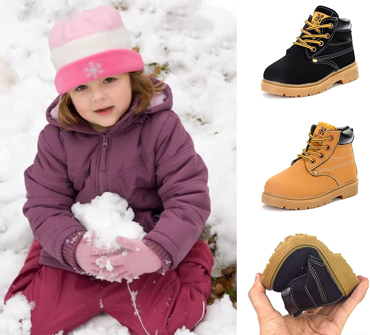 Toddler Baby Boys Girls Boots Kid Classic and Waterproof Hiking Outdoor Boots Rain Winter Snow Ankle Booties(Toddler/Little Kid)