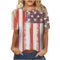 thumbnail image 1 of Pompotops Mode Femme Col Rond Décontracté Manches Courtes Imprimé Drapeau Américain T-shirt Blouse, 1 of 5