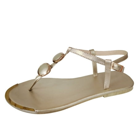 

Sandals Women Summer Womens Flip-Flops Open Toe Casual Shoes Flats Buckle Strap Roman Sandals Womens Sandals Gold 8