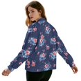 thumbnail image 3 of SCRAWLGOD Flower Spots Print Dark Blue Women's Zip Up Lightweight Jacket Casual Long Sleeve Outerwear Comfortable Stylish Hoodless Crewneck Sweatshirts with Pockets, S, 3 of 7
