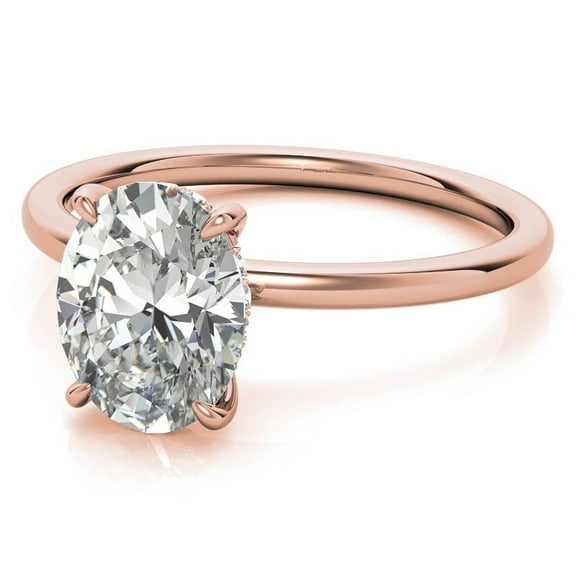 Solitaire Brilliance 2CT Oval Lab Grown Diamond Solitaire with Hidden Halo Engagement Ring 10K Rose Gold, Ring Size 4