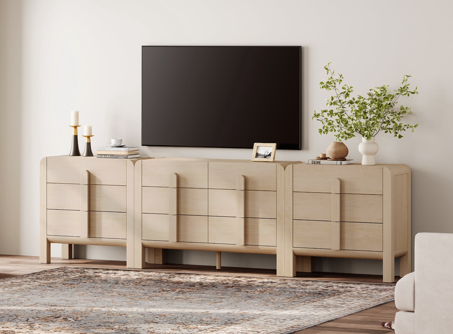 Modern Dresser TV Stand for TVs up to 120 inch, 3-in-1 Mid Century Entertainment Center with Storage, Wood Media Console Table with 12 Drawers for Living Room Bedroom
