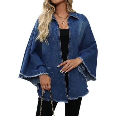 Oversized Distressed Denim Jacket Blue XL
